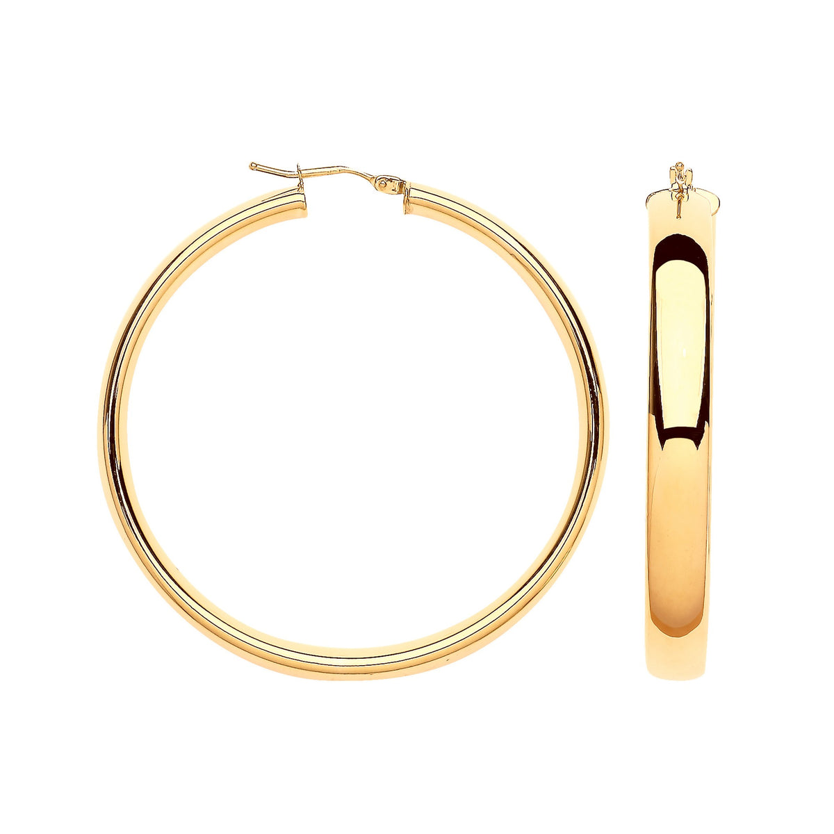 Yellow Gold 46mm Court Shape Tube Hoop Earrings