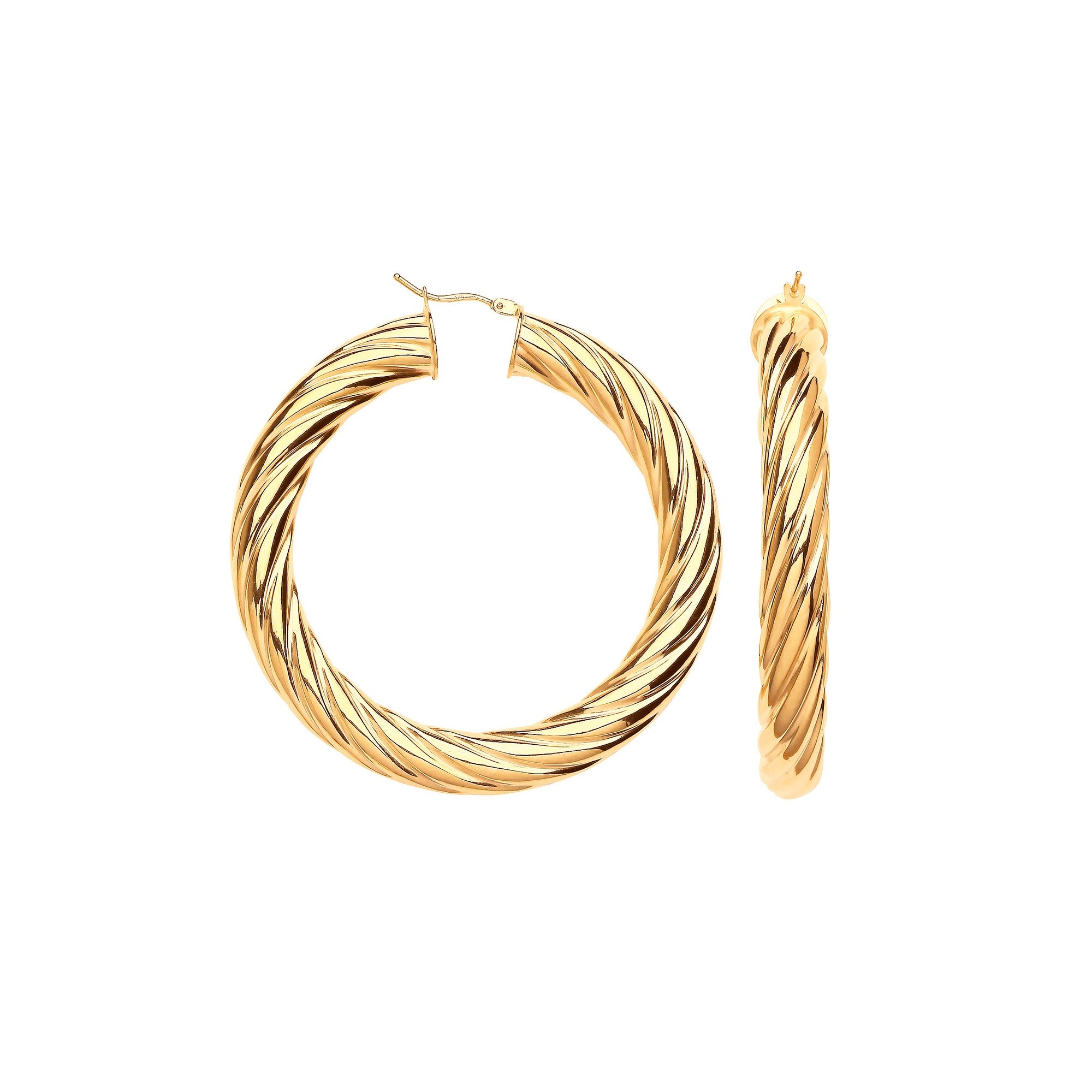 Yellow Gold 55mm Chunky Twist Hoop Earrings