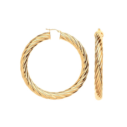 Yellow Gold 65mm Chunky Twist Hoop Earrings