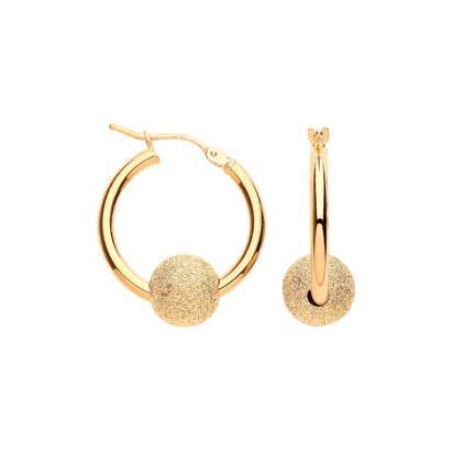 Yellow Gold Glitter Ball 19mm Hoop Earrings