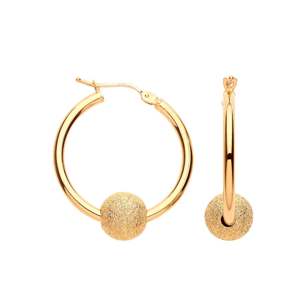Yellow Gold Glitter Ball 23mm Hoop Earrings