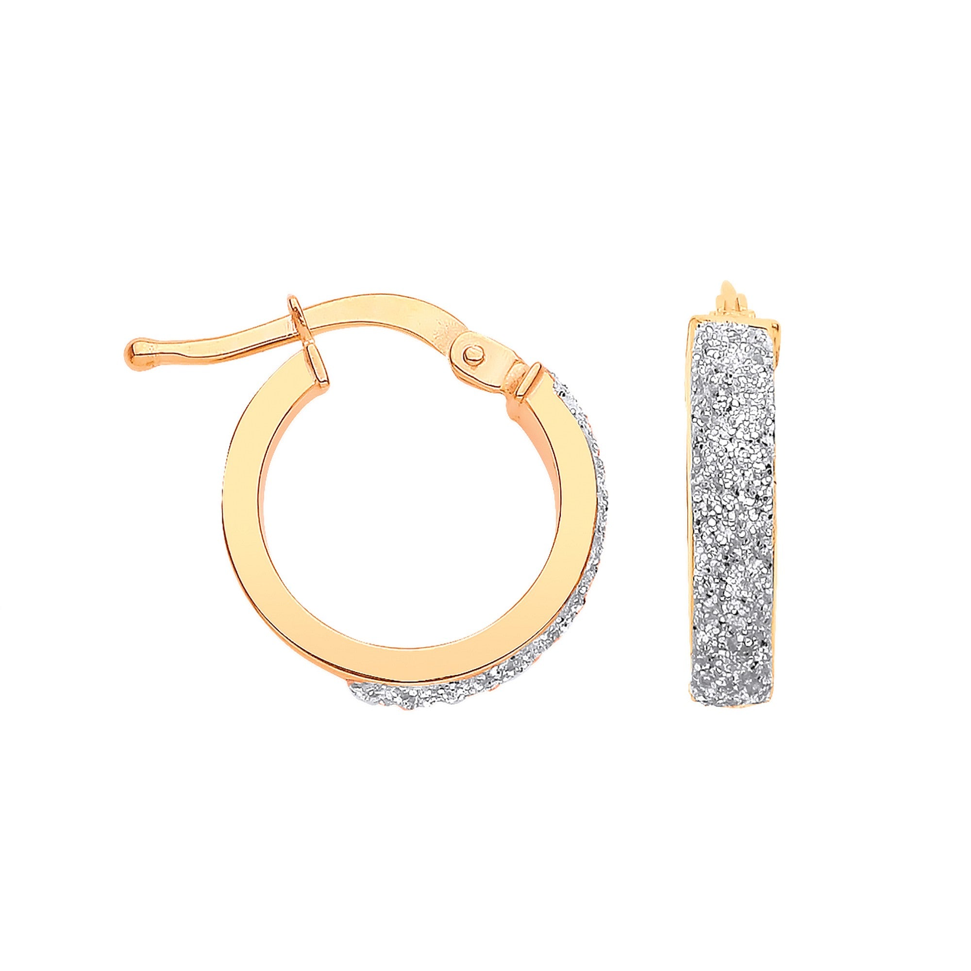 Yellow Gold Plain & Frosted 14mm Hoop Earrings