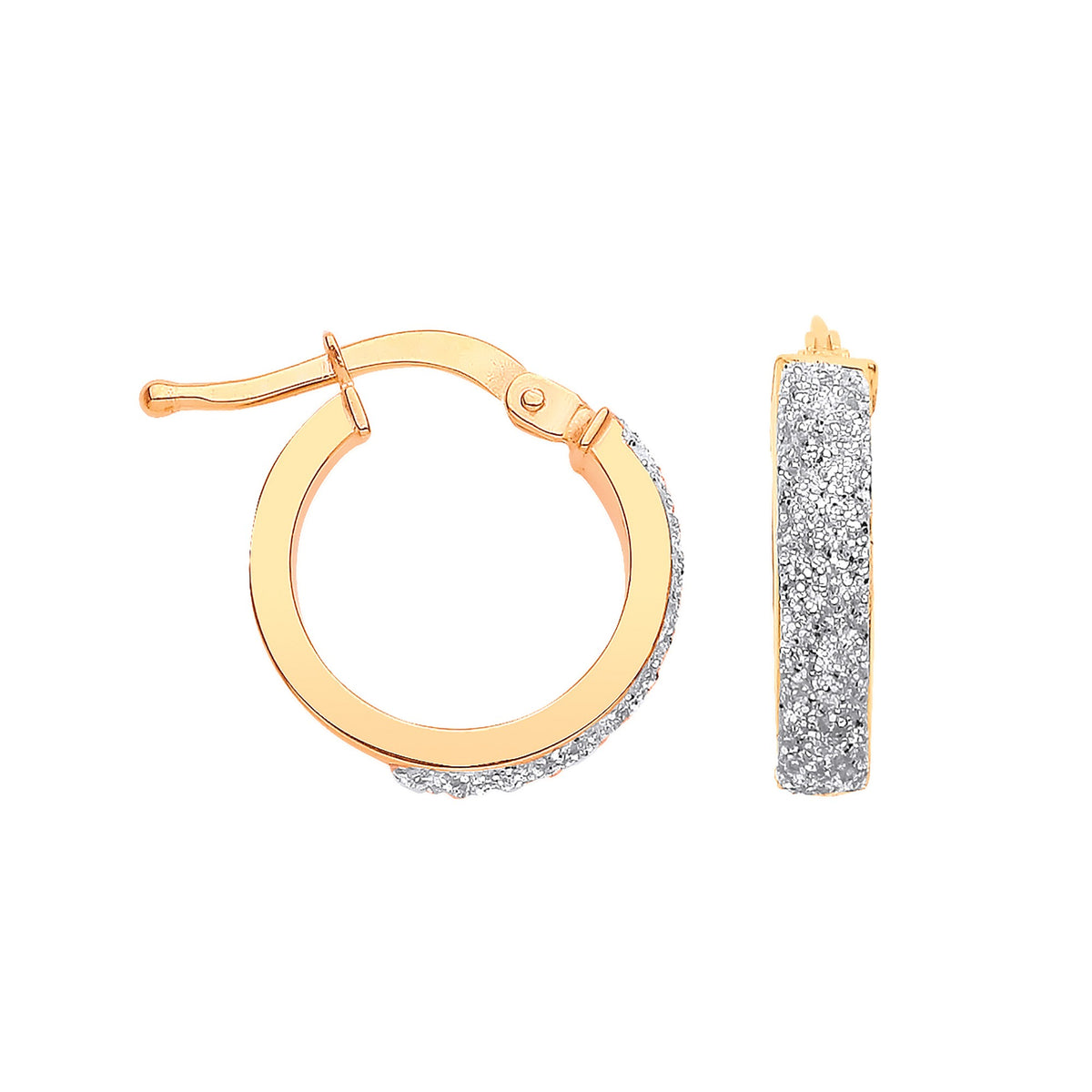 Yellow Gold Plain &amp; Frosted 14mm Hoop Earrings