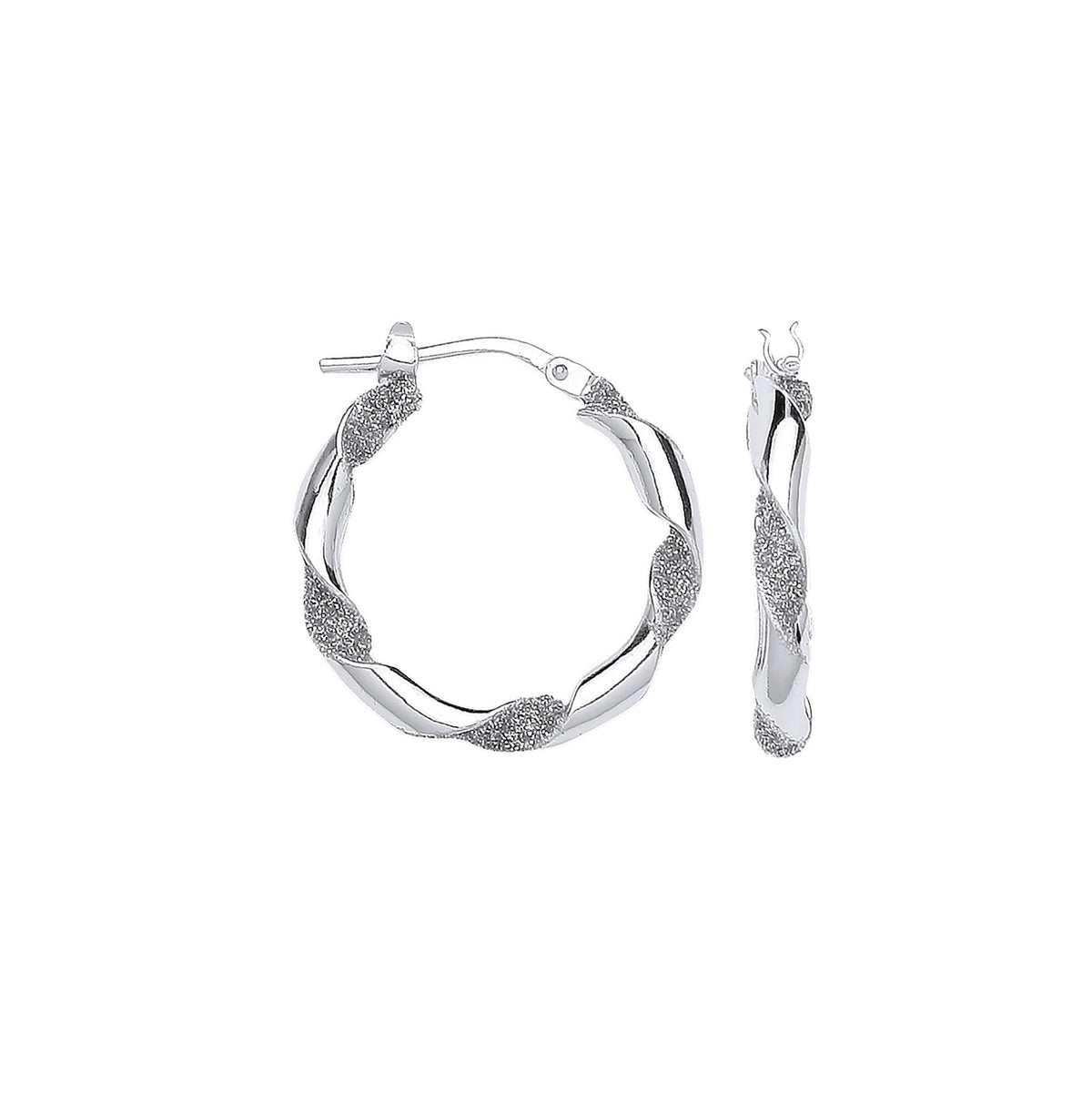Silver Plain &amp; Glitter 20mm Twisted Hoop Earrings
