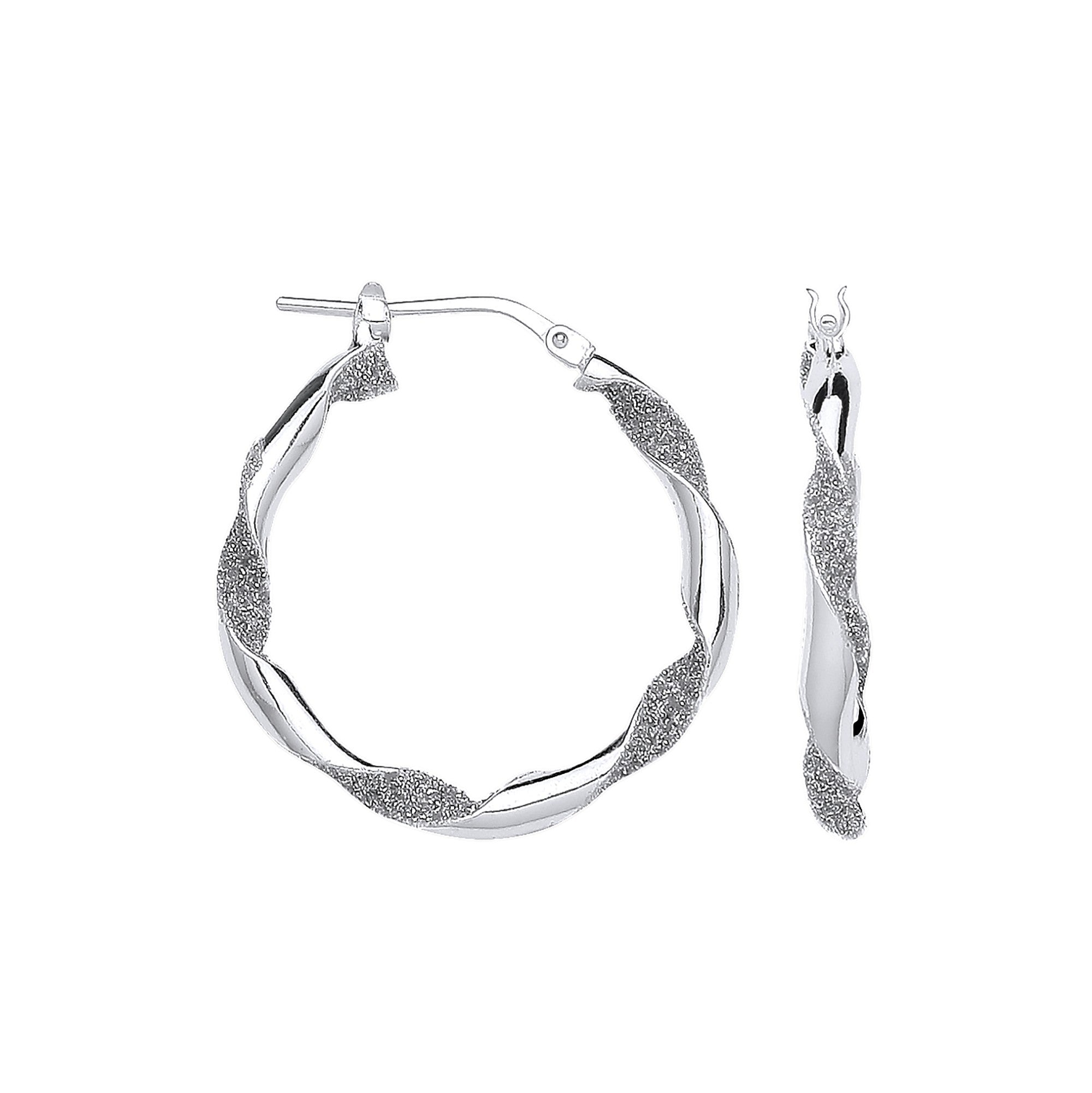 Silver Plain & Glitter 25mm Twisted Hoop Earrings
