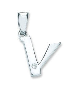 9ct White Gold 0.01ct Diamond V Initial
