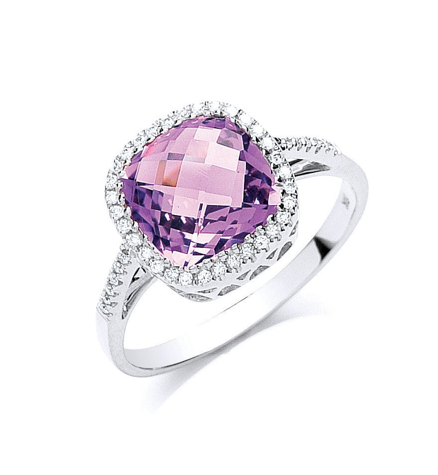 9ct White Gold 0.15ct Diamond &amp; 2.00ct Amethyst Ring