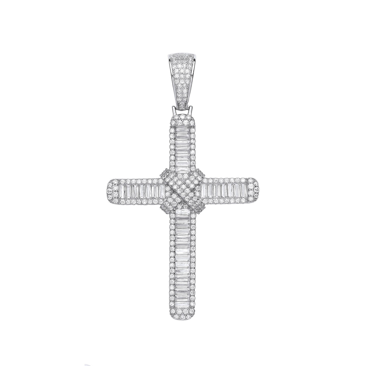 Silver Baguettes &amp; Round CZs Large Cross