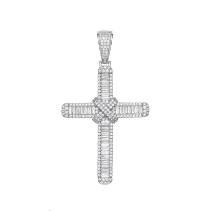 Silver Baguettes & Round CZs Large Cross