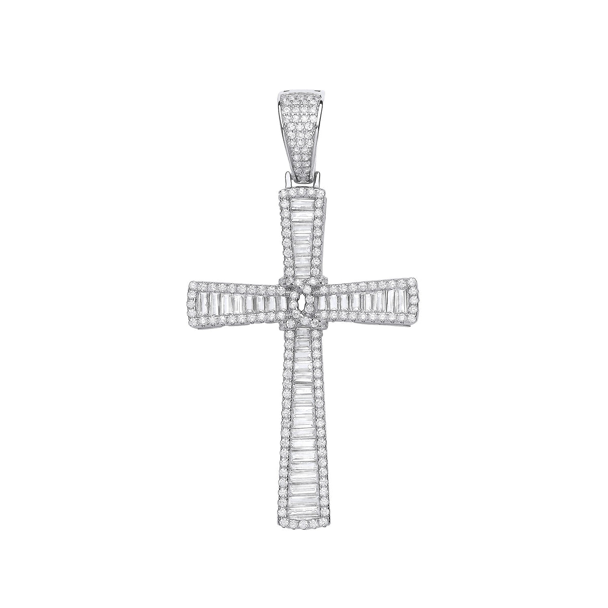 Silver Baguettes &amp; Round CZs Large Cross