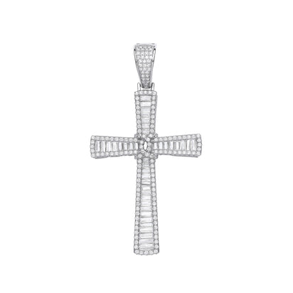 Silver Baguettes & Round CZs Large Cross