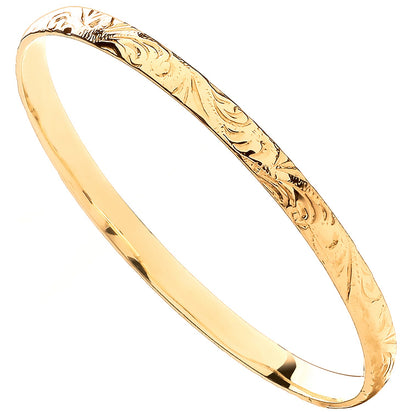 Yellow Gold 4mm D-Shape Filigree Slave Baby Bangle