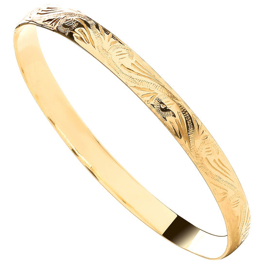 Yellow Gold 6mm D-Shape Filigree Slave Bangle