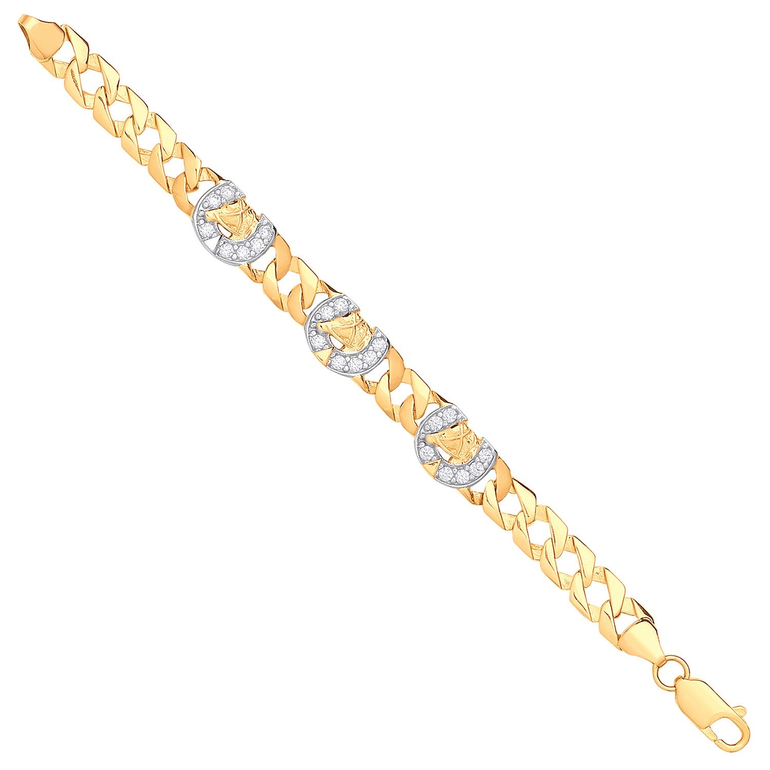 Yellow Gold Lucky Horseshoe CZ Charms Baby Bracelet