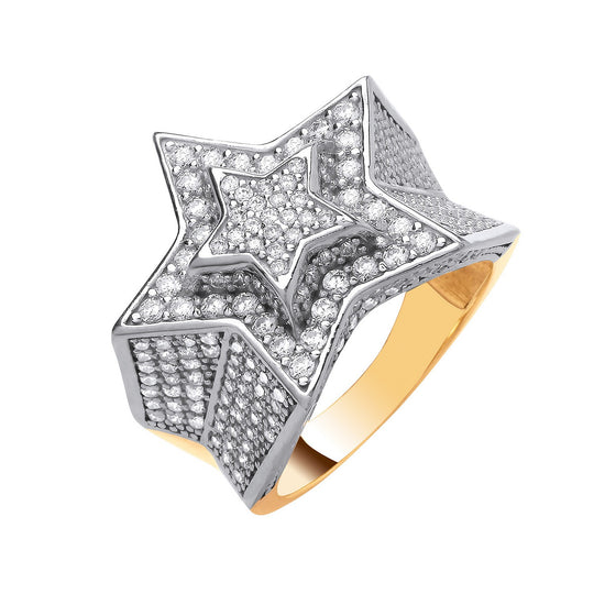 Yellow Gold CZ 3D Star Ring
