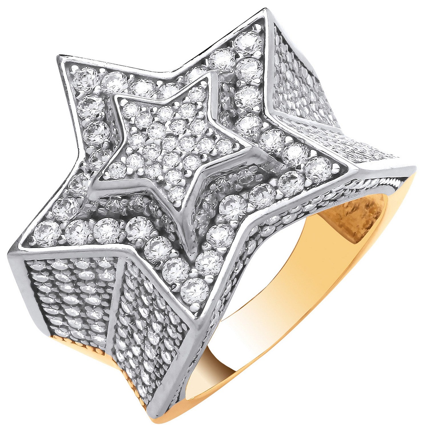 Yellow Gold CZ Large 3D Star Ring