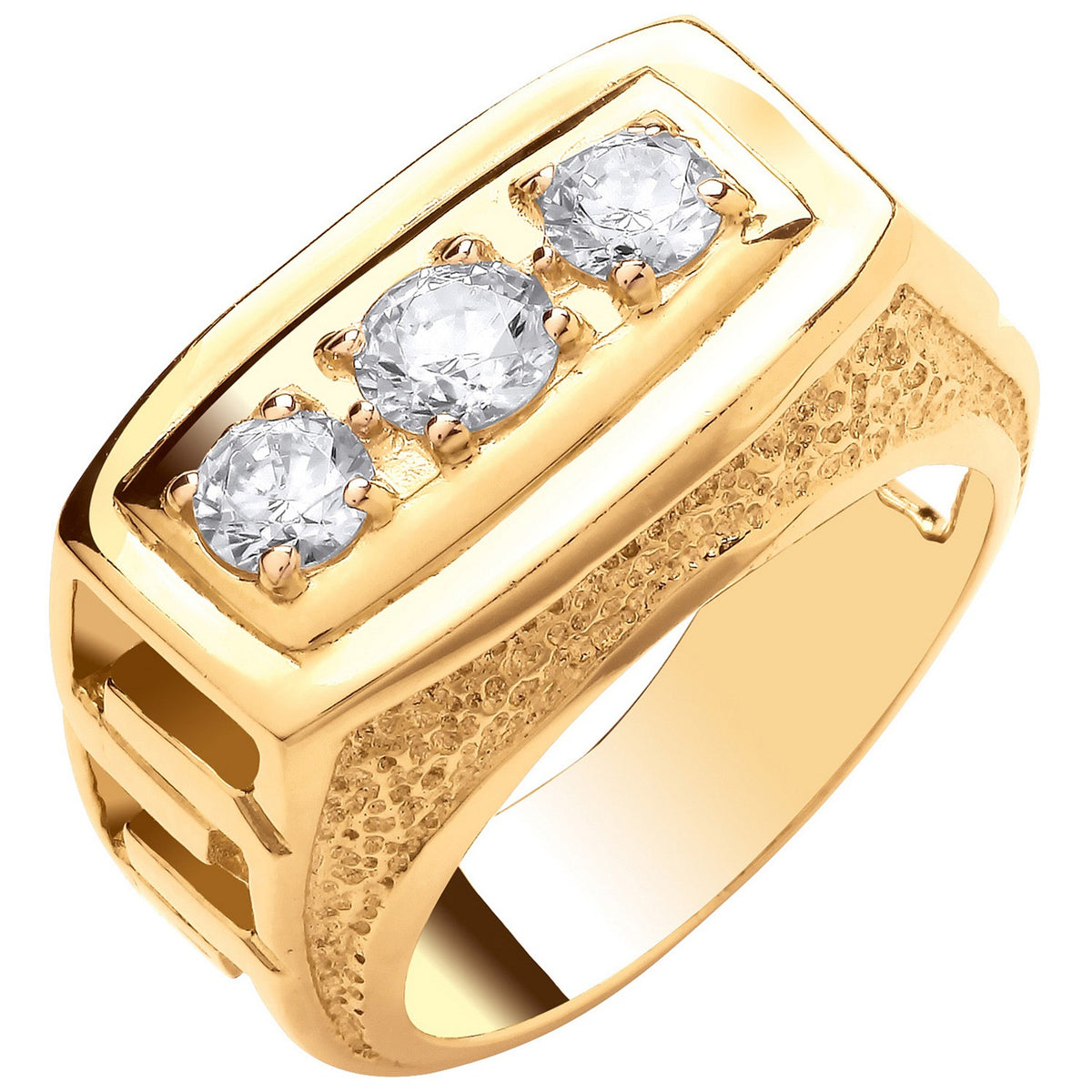 Yellow Gold Rectangular Trilogy Gents Ring