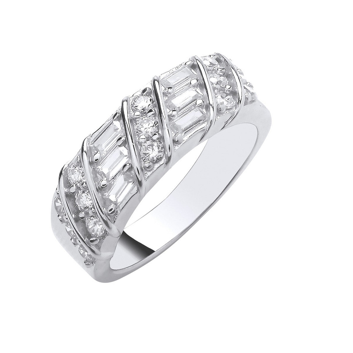 Silver Baguette &amp; Round CZs Half ET Ring