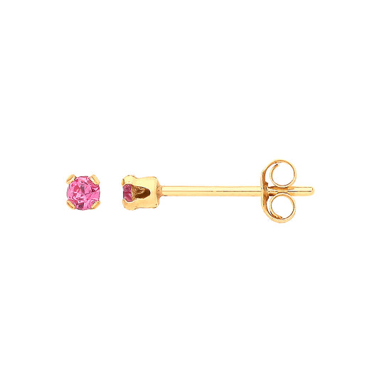 9ct Yellow Gold 2mm Claw Set Pink Crystal Studs