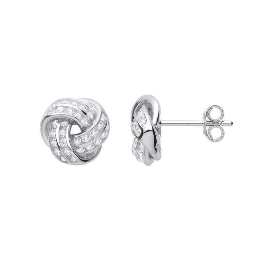 Silver CZ Knot Stud Earrings