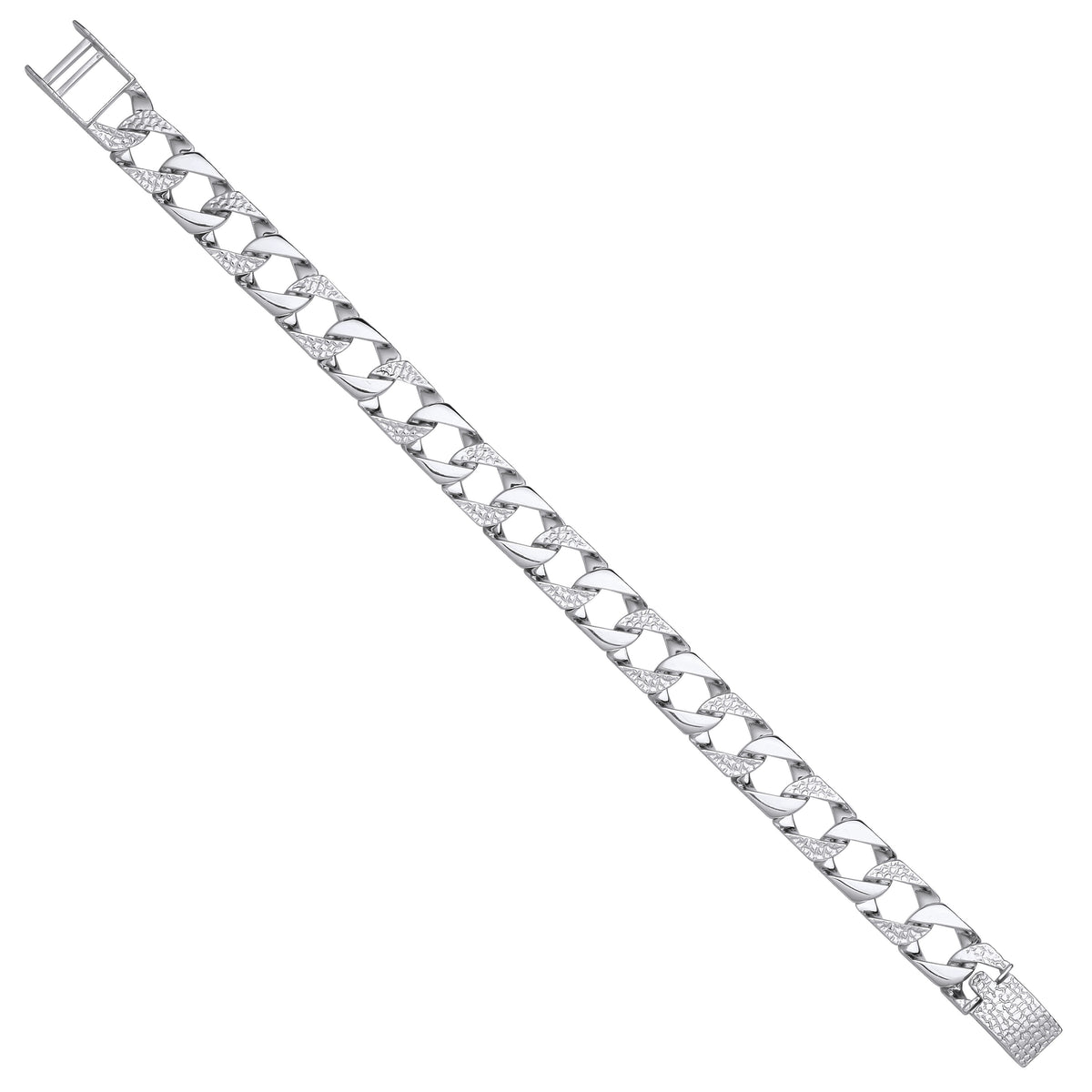 Silver Plain &amp; Patterned Cast 11.3mm Link Bracelet