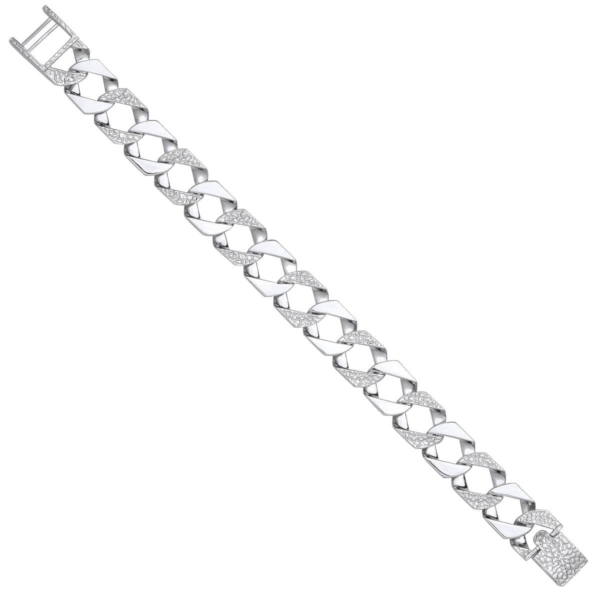 Silver Plain &amp; Patterned Cast 14.5m Link Bracelet