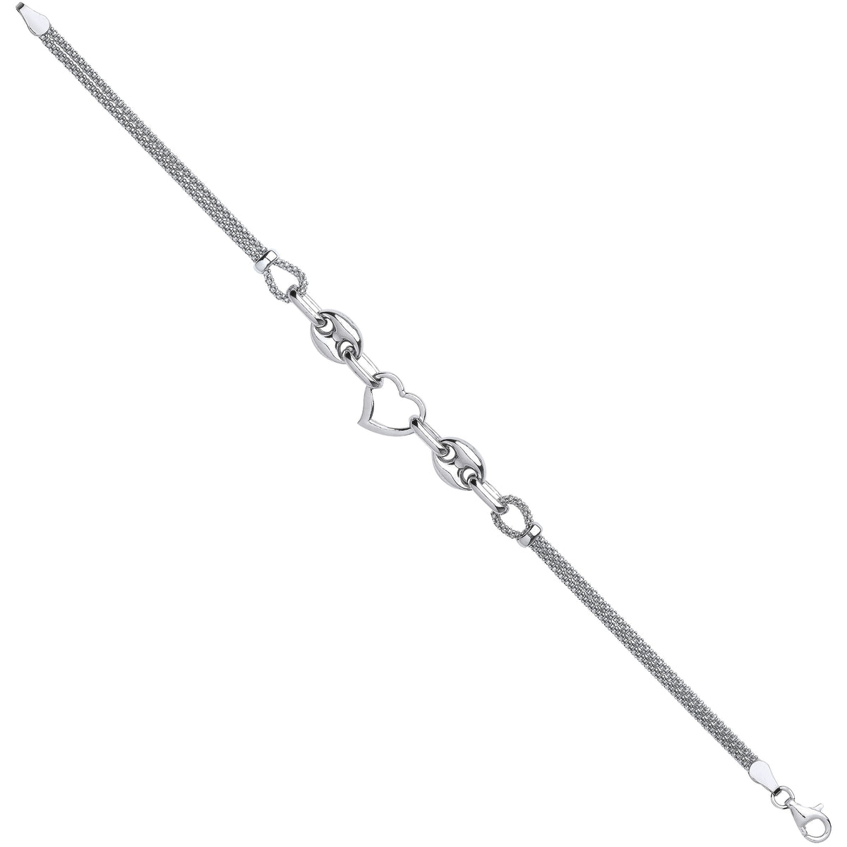 Silver heart and bean bracelet