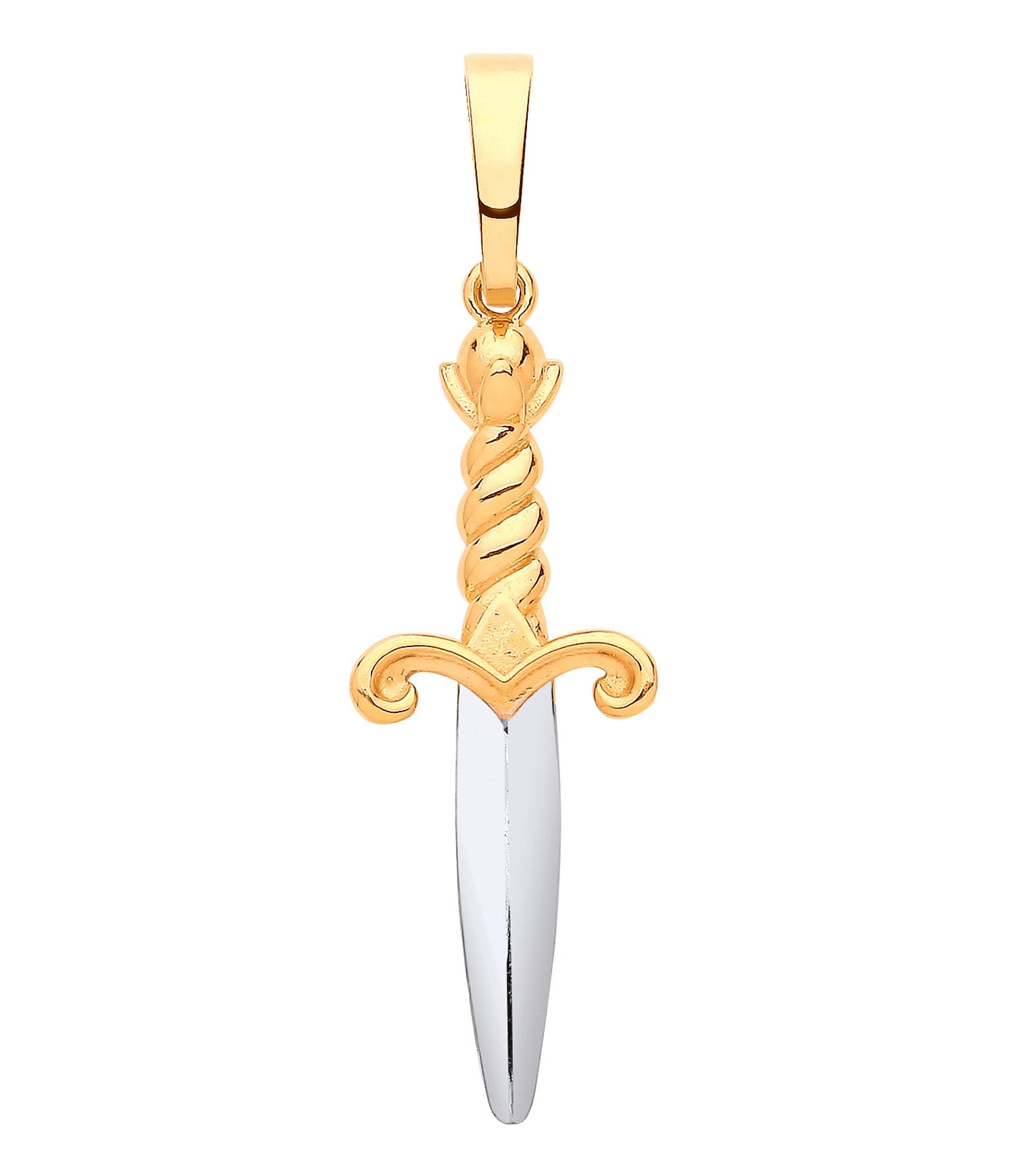 Yellow Gold White Gold Dagger Sword Pendant