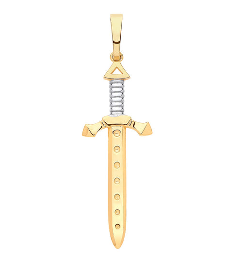 Yellow Gold White Gold Highland Claymore Sword Pendant