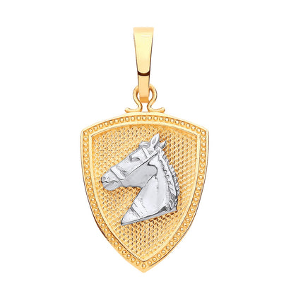 Yellow Gold White Gold  Horse Head & Shield Pendant