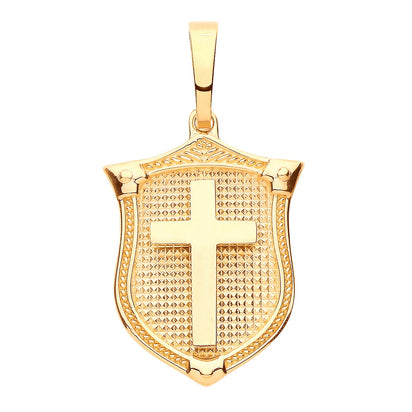 Yellow Gold Cross Shield Pendant