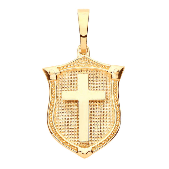 Yellow Gold Cross Shield Pendant