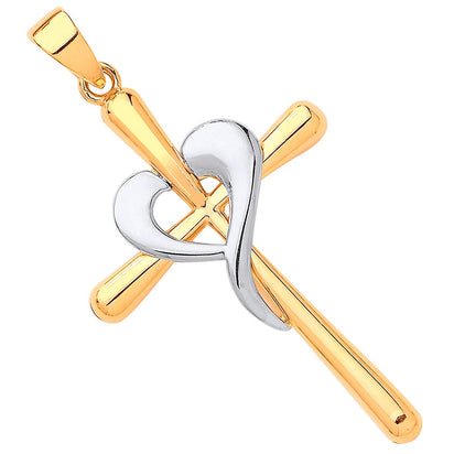 Yellow Gold White Gold Cross Heart Pendant