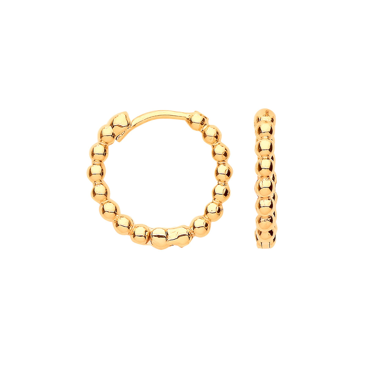 Yellow Gold 13mm Beaded Hinged Huggies
