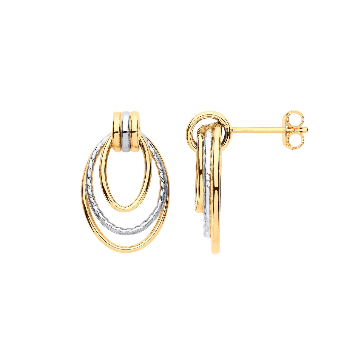 White Gold Yellow Gold Graduated Oval Drop Earrings