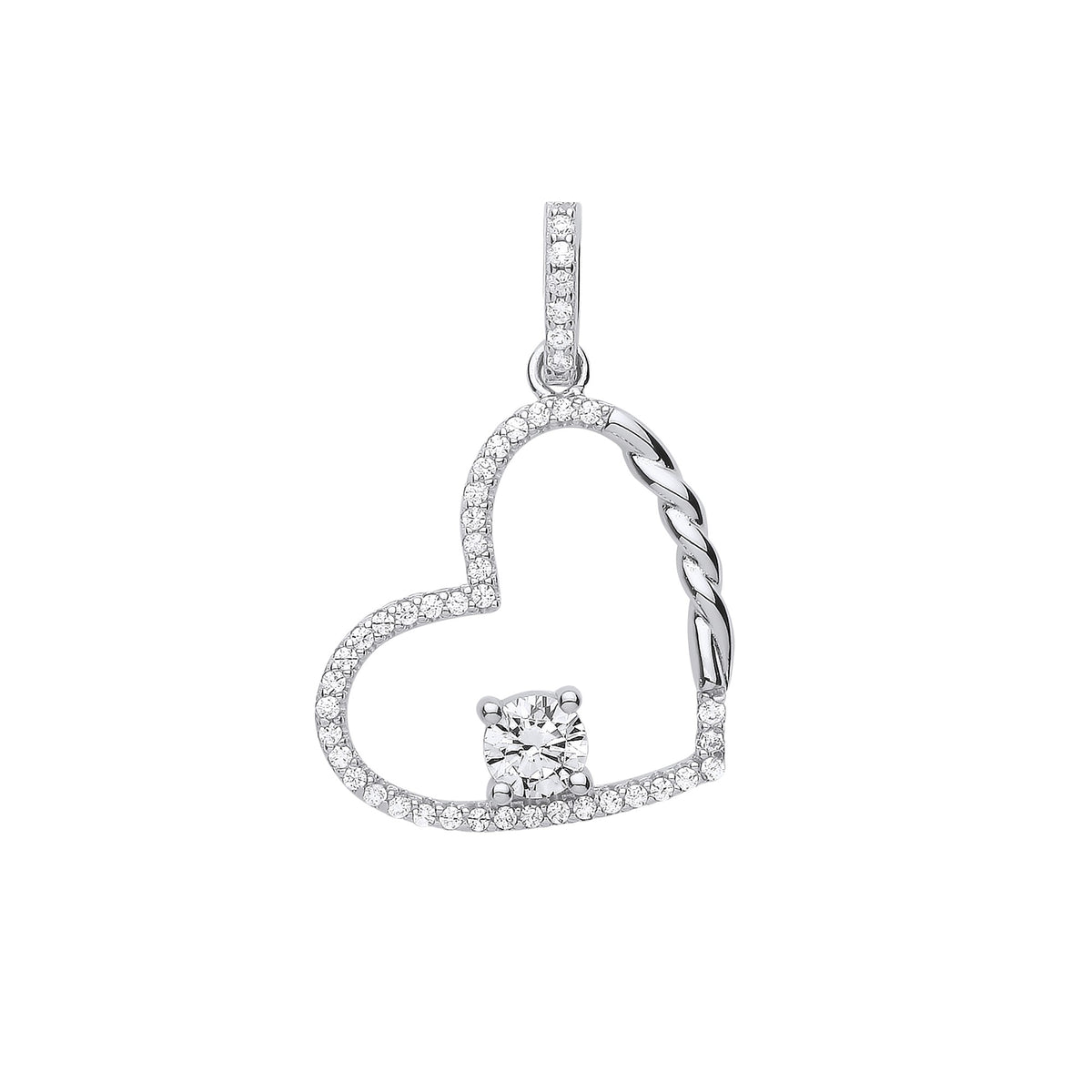 Silver Single CZ Heart Drop Pendant