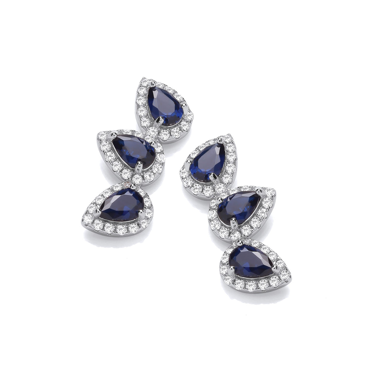 Tear Drop Blue CZ Climber Stud Earrings