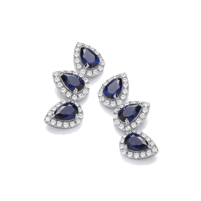 Tear Drop Blue CZ Climber Stud Earrings