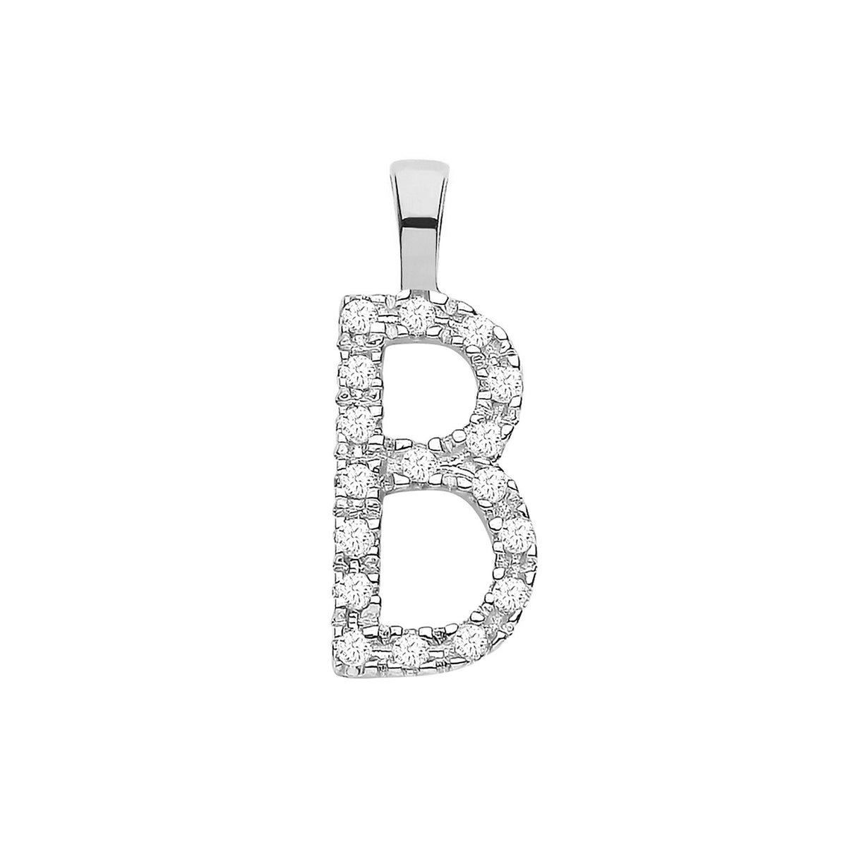 9ct White Gold 0.06ct Diamond B Initial
