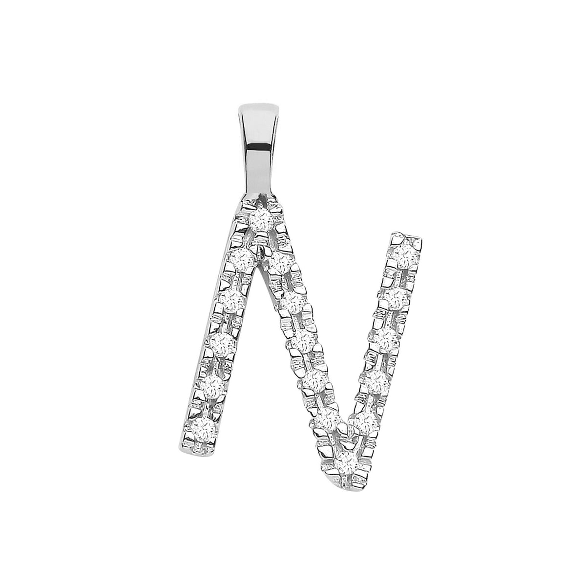 9ct White Gold 0.06ct Diamond N Initial
