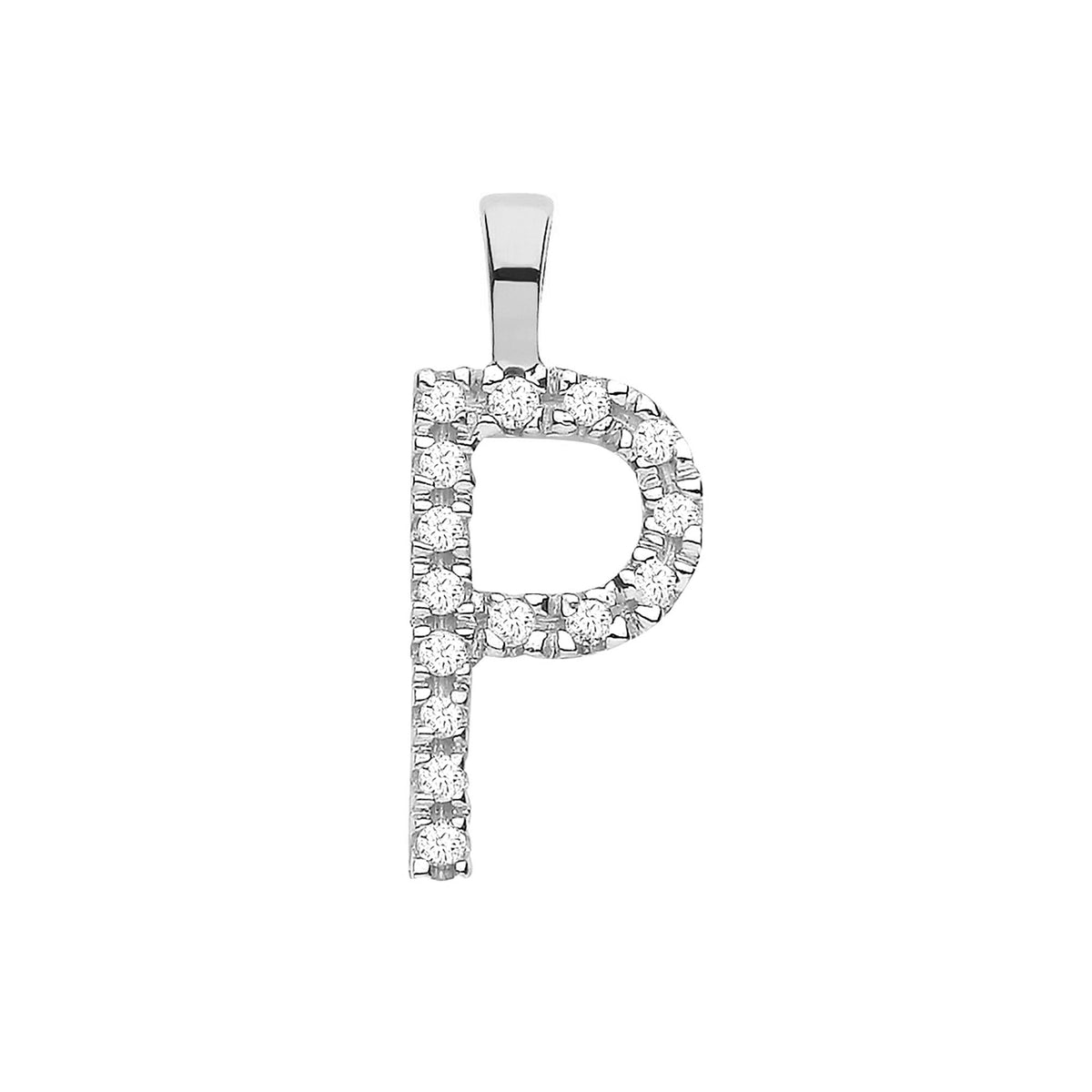 9ct White Gold 0.05ct Diamond P Initial