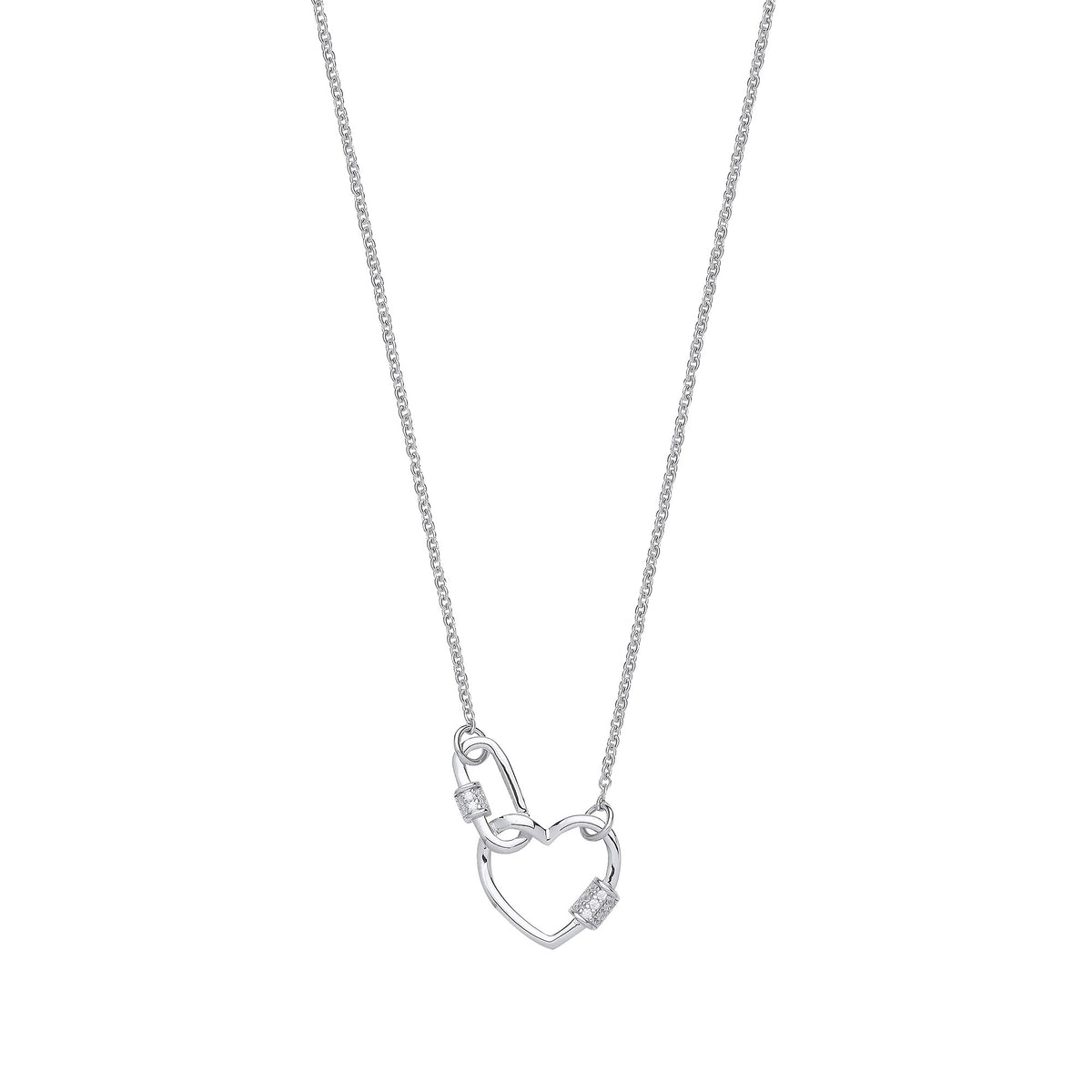 Silver Heart Paper Clip CZ 17&quot; Necklace