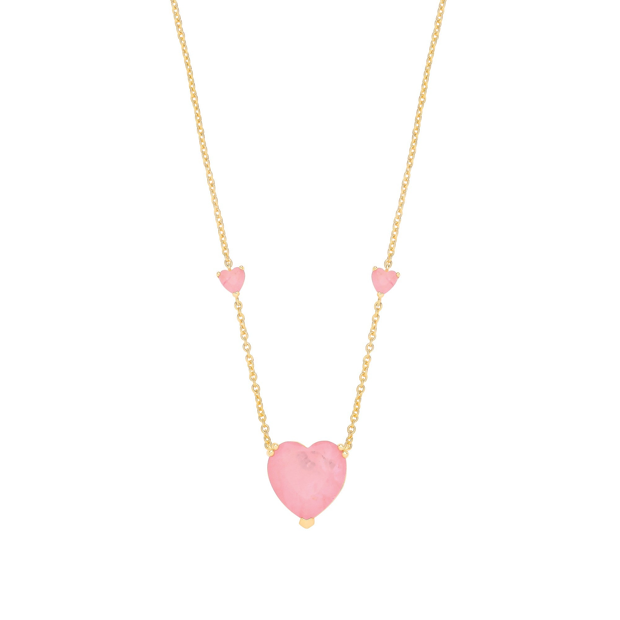 Silver Yellow Gold Plated, Pink Heart Necklace