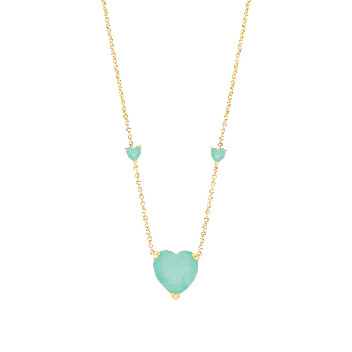 Silver Yellow Gold Plated, Green Heart Necklace