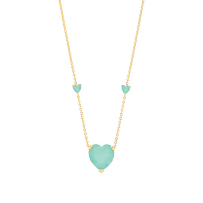 Silver Yellow Gold Plated, Green Heart Necklace