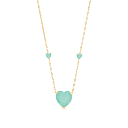 Silver Yellow Gold Plated, Green Heart Necklace