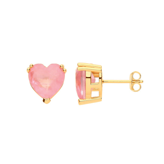Silver Yellow Gold Plated, Pink Heart Stud Earrings