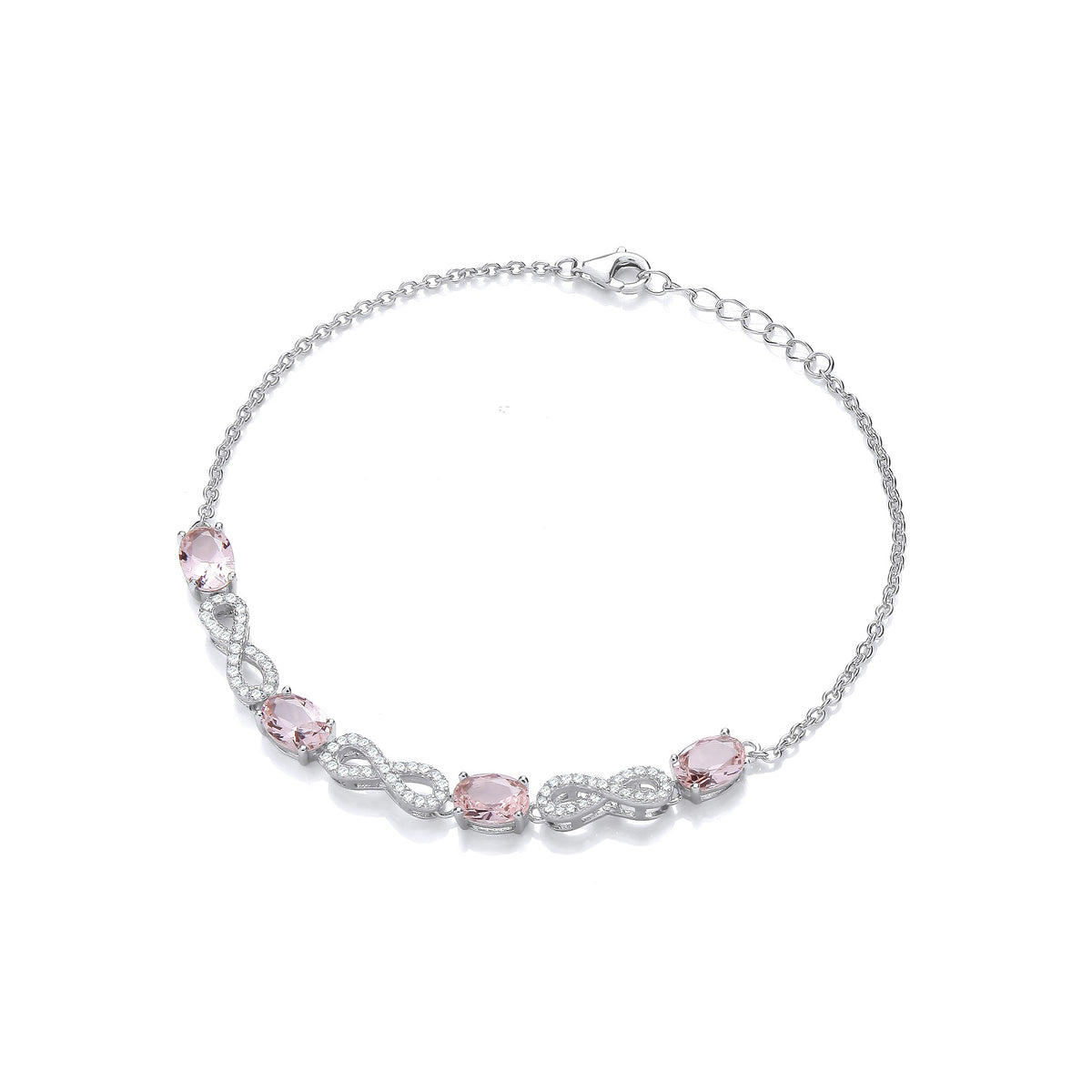 Morganite Oval CZs Infinity Ladies Silver Bracelet