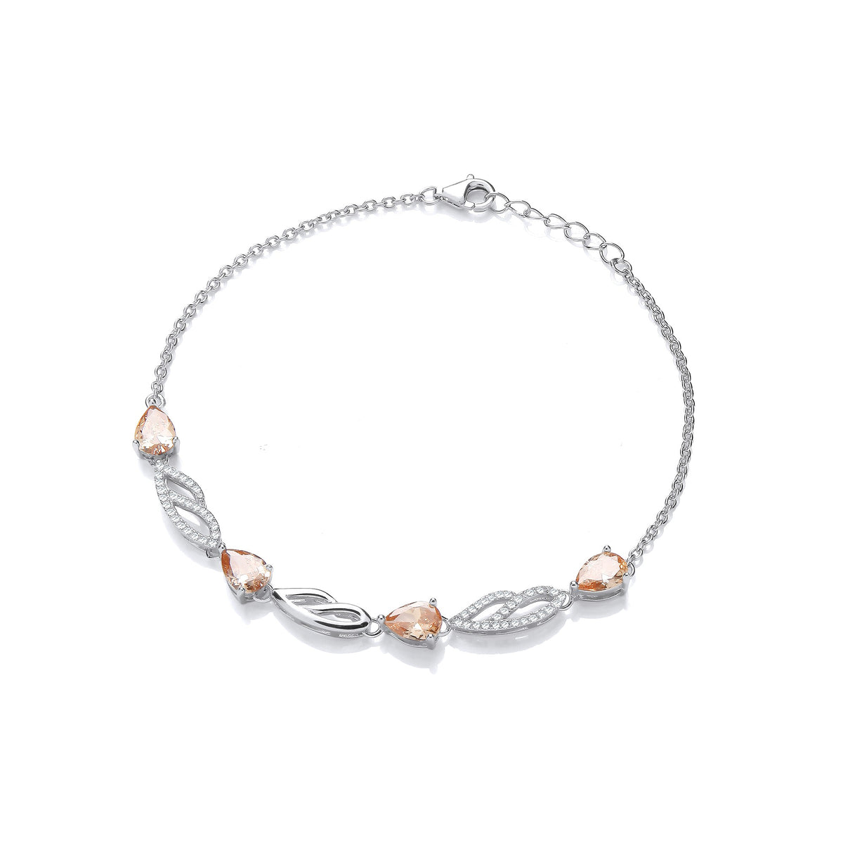Champagne &amp; Clear CZs Ladies Silver Bracelet