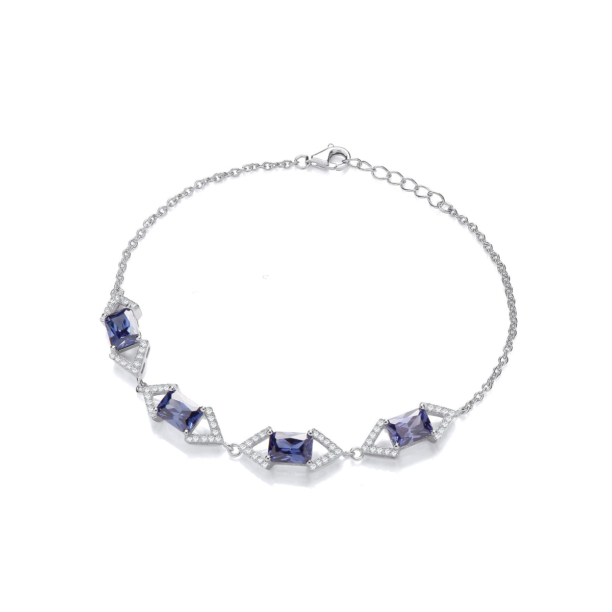 Tanzanite &amp; Clear CZs Ladies Silver Bracelet